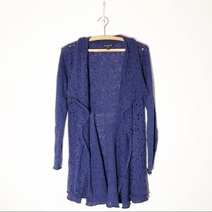 Eileen Fisher MP Purple Open Knit Cardigan Long Flare